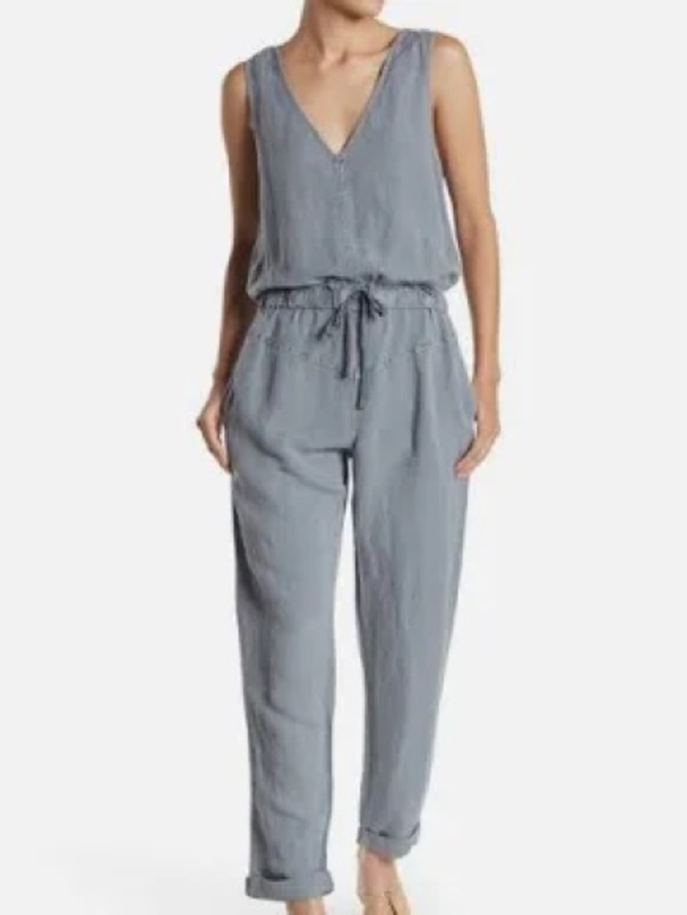 Young Fabulous & Broke Slate Gray Sleeveless V-Neck Jumpsuit with Tie Waist